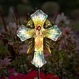 Solar Cross Garden Stake Lights for Outdoor Garden,Cemetery,and Yard Decor,Angel Wings Cross Solar Christmas Lights Outdoor,Memorial Gifts Angel