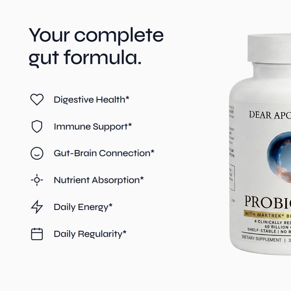 Probiotic 60 Billion CFU 4 Strains with MAKTREK Bi-Pass Technology, Lactobacillus Acidophilus, Prebiotic Fiber, Digestive & Gut Health Support, 60 Capsules — Amazon image 3