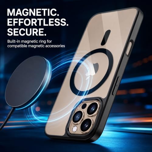 Image of MAGA Back Case Cover for Apple iPhone 16 Pro Max, Transparent Black Magnetic Case Compatible with MagSafe, Hybrid Hard PC Back & Soft TPU Bumper, Shockproof Protective Cover - Black