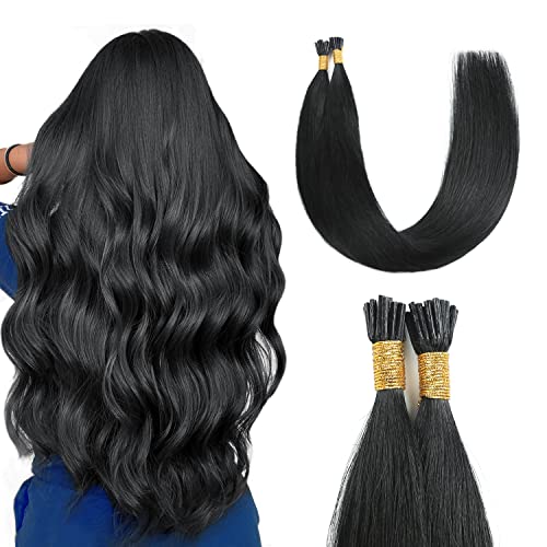 Sunya I Tip Hair Extensions Human Hair Black 18 Inch Jet Black I Tip Hair Extensions 40g/50Strands