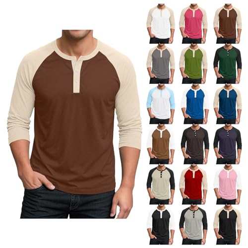 Men's Slim Fit Long Sleeve Henley T-Shirt Raglan Sleeve Color Block Baseball Button Down Athletic Gym Top4