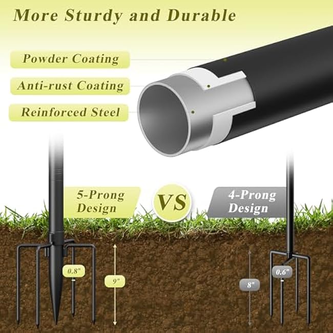 4 Pack String Light Poles for Outside, 10Ft Adjustable Outdoor Light Poles for String Lights, Outdoor Lighting Stand with Fork for Patio, Deck, Backyard, Garden, Party & Wedding