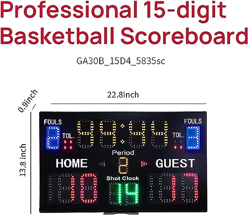 Marcador digital LED, marcador electrónico portátil de 15 dígitos con control remoto para baloncesto y fútbol, alimentación dual miniatura 7