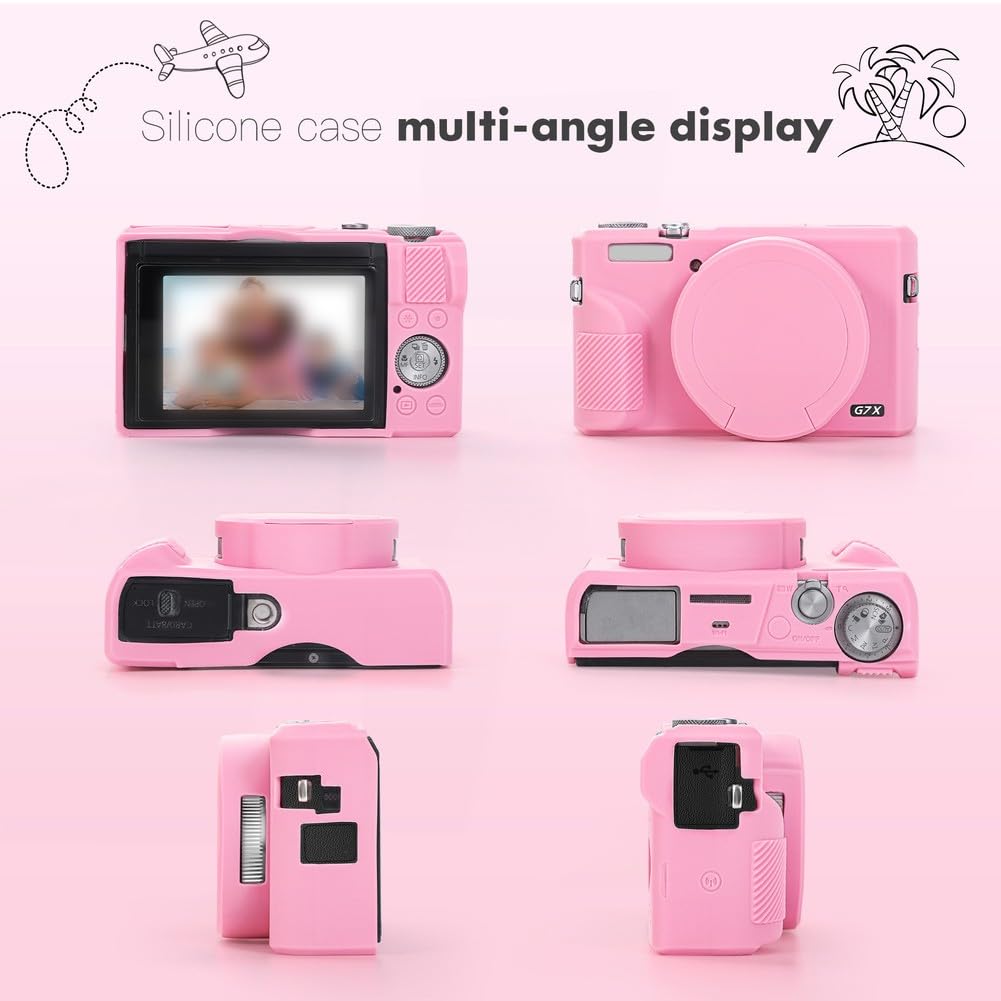 Funda de silicona para cámara Powershot G7 X para Mark III, funda protectora delgada con cubierta de lente, para diseño suave al tacto, antiarañazos, compatible con G7X III (rosa)