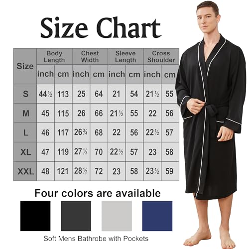 Image of Mens Lightweight Robe, Knit Kimono Bathrobe Spa Sleepwear Soft Knee Length Robe With Pockets