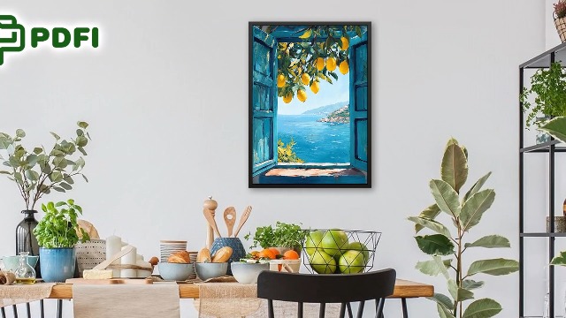 Amazon.com: Mediterranean Window View Wall Art Coastal Lemon Tree