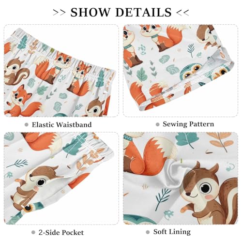ALAZA Cartoon Squirrel Fox Owl Pajama Shorts Sleep Shorts Pant Lounge Pajama Bottoms Elastic Waist with Pockets3