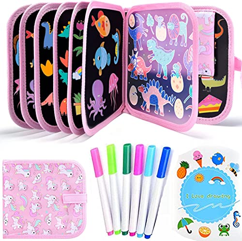 OMAZING KITCHEN Reusable & Erasable Doodle Slate Painting Kit for Kids & Toddlers - Travel Activity Preschool Doodle Book with Wet Wipes & Colors