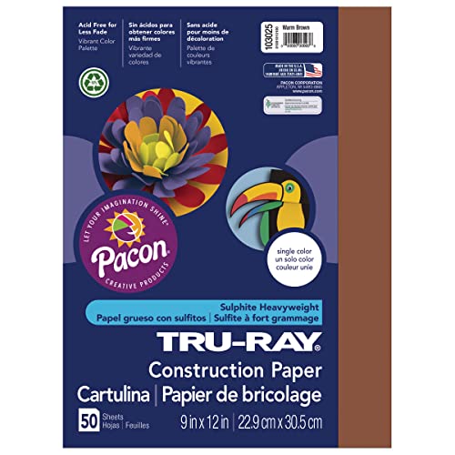 Tru-Ray Construction Paper, 100% Sulphite, 9 x 12, Warm Brown, 50 Sheets [Set of 3]