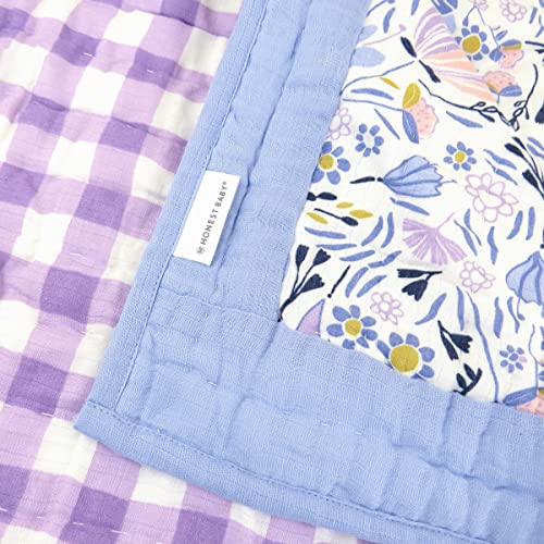 Image of HonestBaby Hand-Quilted Baby Blanket Reversible 100% Organic Cotton for Infant Boys, Girls, Fall Purple Floral, One Size