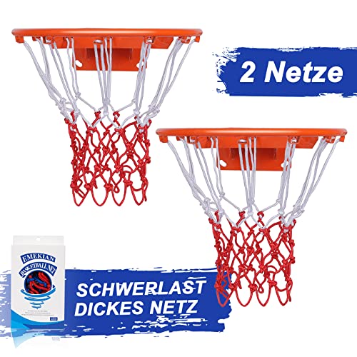 EMEKIAN Sport-Basketballnetz, Schwerlast Strapazierfähiges Polyester-Ersatz-Basketballnetz für Allwetter drinnen/draußen, 12 Schlaufen für professionelle Standardgröße (Weiß Rot (2 Stück)) Cover