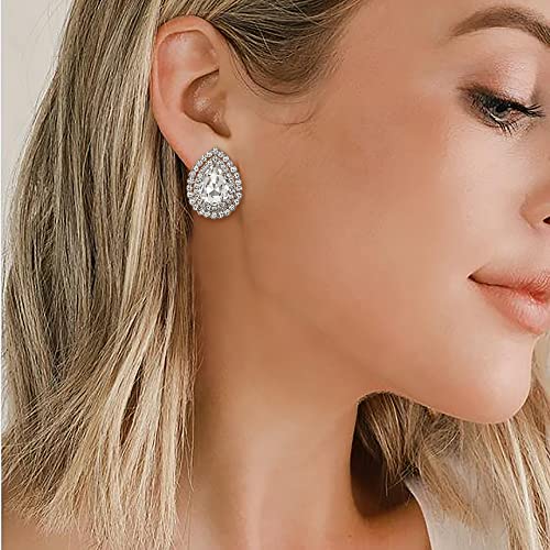 EVER FAITH Wedding Austrian Crystal Stud Earring for Bride, Elegant Teardrop Rhinestone Earrings Jewelry for Women2