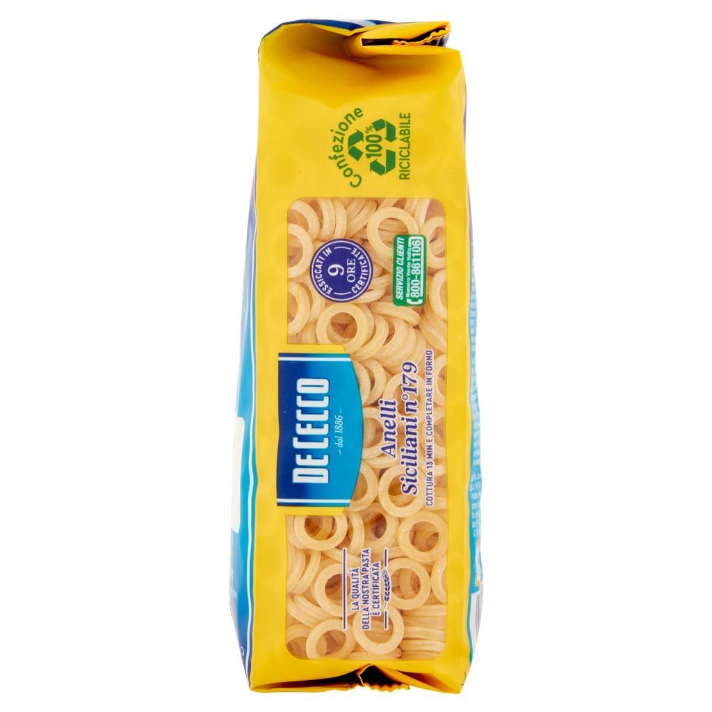 Italian Gourmet Pasta Anelli Siciliani n. 179 Nudeln 24 x 500g | Grano duro 100% italiano; kurze Ringform für forno, Suppen und Auflauf, Gesamtnettogewicht 12 kg + Kostenlos Polpa 400g