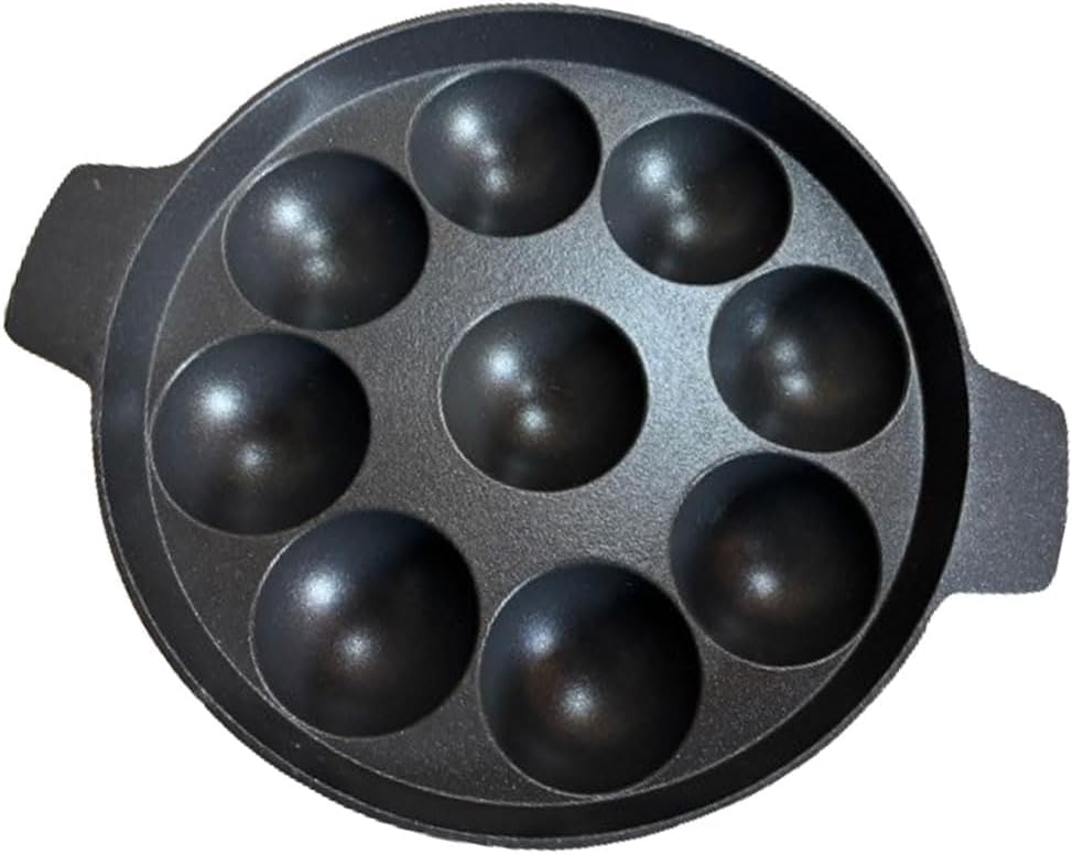 Sahishnu Online & Marketing 9 Cavity Induction Base Appam Pan with Steel Lid, Appam Maker, 9 Pits Appam Maker With Steel Lid