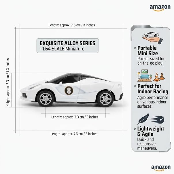 Image of Mini RC Car 1:64 Scale Remote Control Car for Kids, App Controlled Electric Racing Toy with LED Lights, Rechargeable Battery, 2.4GHz Control System, Birthday Gift for Boys & Girls (White)