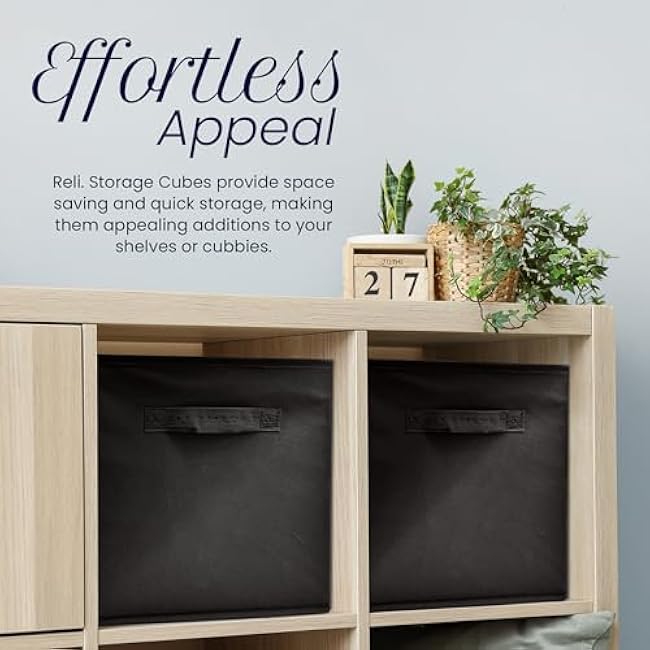 Reli. 13x13x13 Storage Cube Bins (8 Pack) | Large Cube Organizer Bins | 13x13 Fabric Storage Boxes | Fits Kallax | Collapsible, Foldable Fabric Cubby Box (Square) | Kids Room Organization (Black)