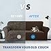 ZNSAYOTX 1 Piece Jacquard Couch Covers for 3 Cushion Couch High Stretch Sofa Cover for Pets Dogs Anti Slip Extra Large Sofa Slipcovers Furniture Protector (XL Sofa, Dark Coffee)