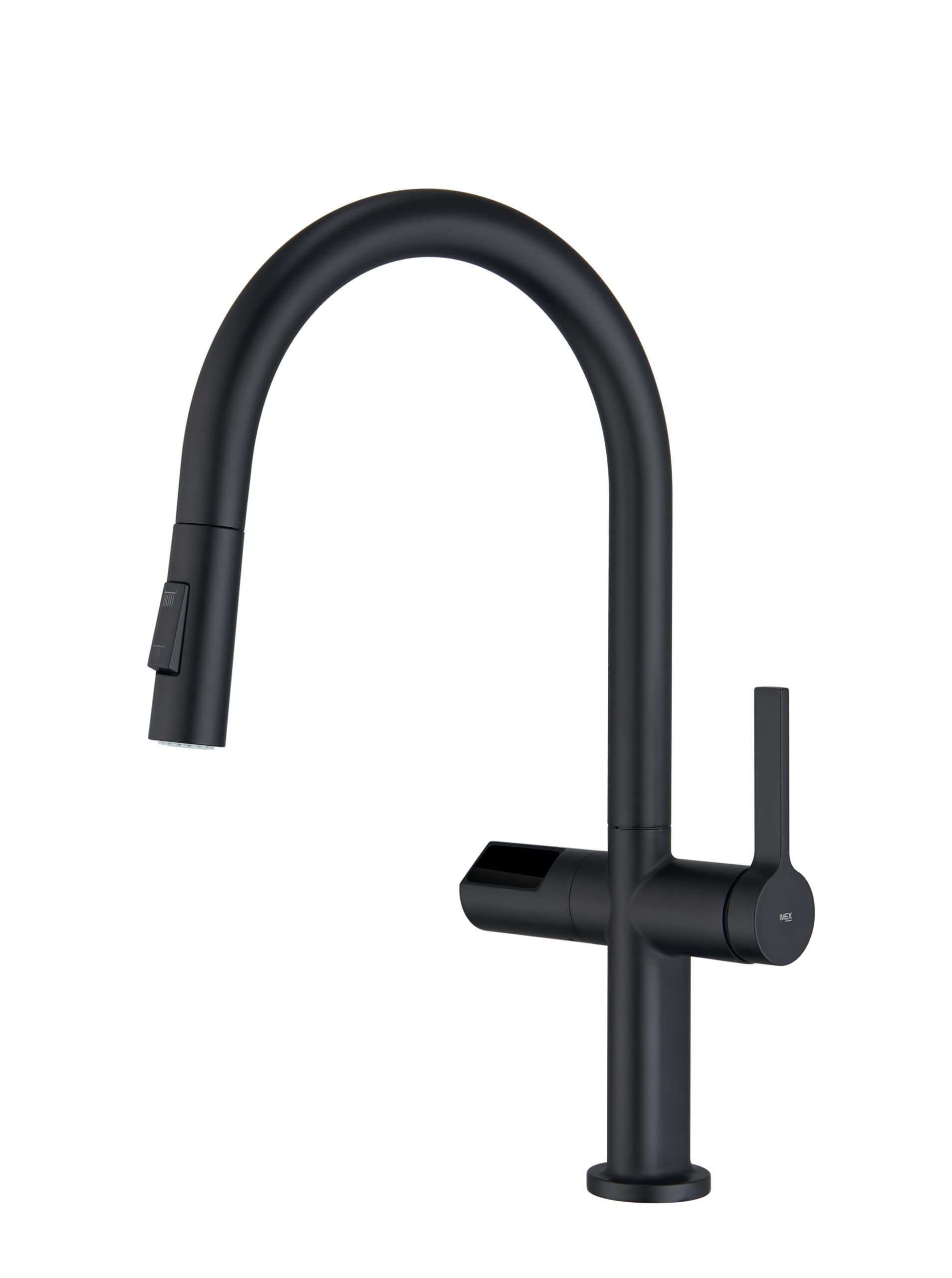 IMEX GCE021/NG - Rubinetto da cucina monocomando estraibile con sensore di movimento e pannello digitale - Rubinetti miscelatori freddi e caldi rimovibili flessibili SERIE TURIN nero opaco