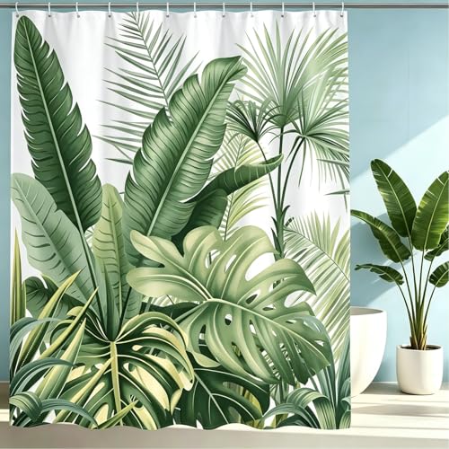 SENROU Shower Curtain,79x79 inch Green Plants Shower Curtains Set Waterproof 3D HD, Shower Curtains for Bathroom, Weighted Hem Fabric Polyester with 12 Hooks for Wet Room