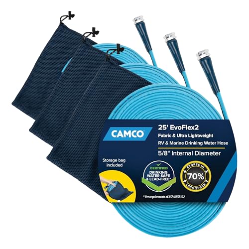 Image of Camco EvoFlex2 25-ft Drinking Water Hose - RV Drinking Water Hose Reinforced with Fabric & Ultra Lightweight - Contains No Lead, No BPA & No Phthalate - Abrasion Resistant (22577) (Pack of 3)