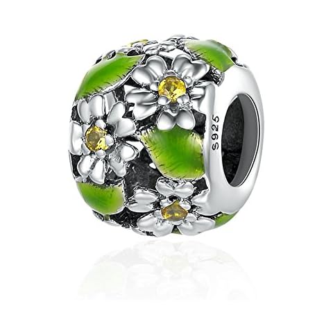 Hollow Dance of Flowers Green Leaves 925 Sterling Silver Synthetic Birthstone Bead Charm fit Bracelets Mother's Day Cover