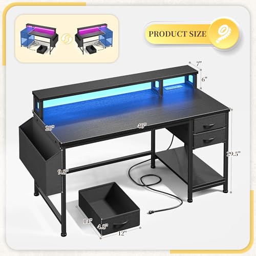 Image of DurayLoly 40 inch Small Gaming Desk with RGB Lights & Outlets for Teens | Wireless Remote Full-Color Strip, Various Lighting Modes, Level Up Teens Gaming Vibe or Study for Protect Eyes In Bedroom