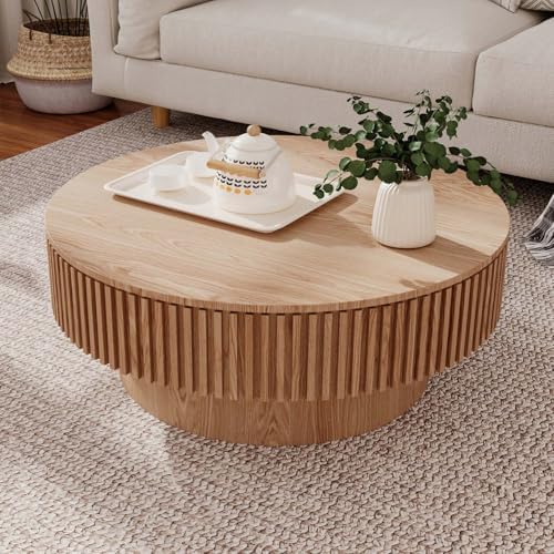 Round Coffee Table with Storage, Modern Wooden Coffee Table with ...
