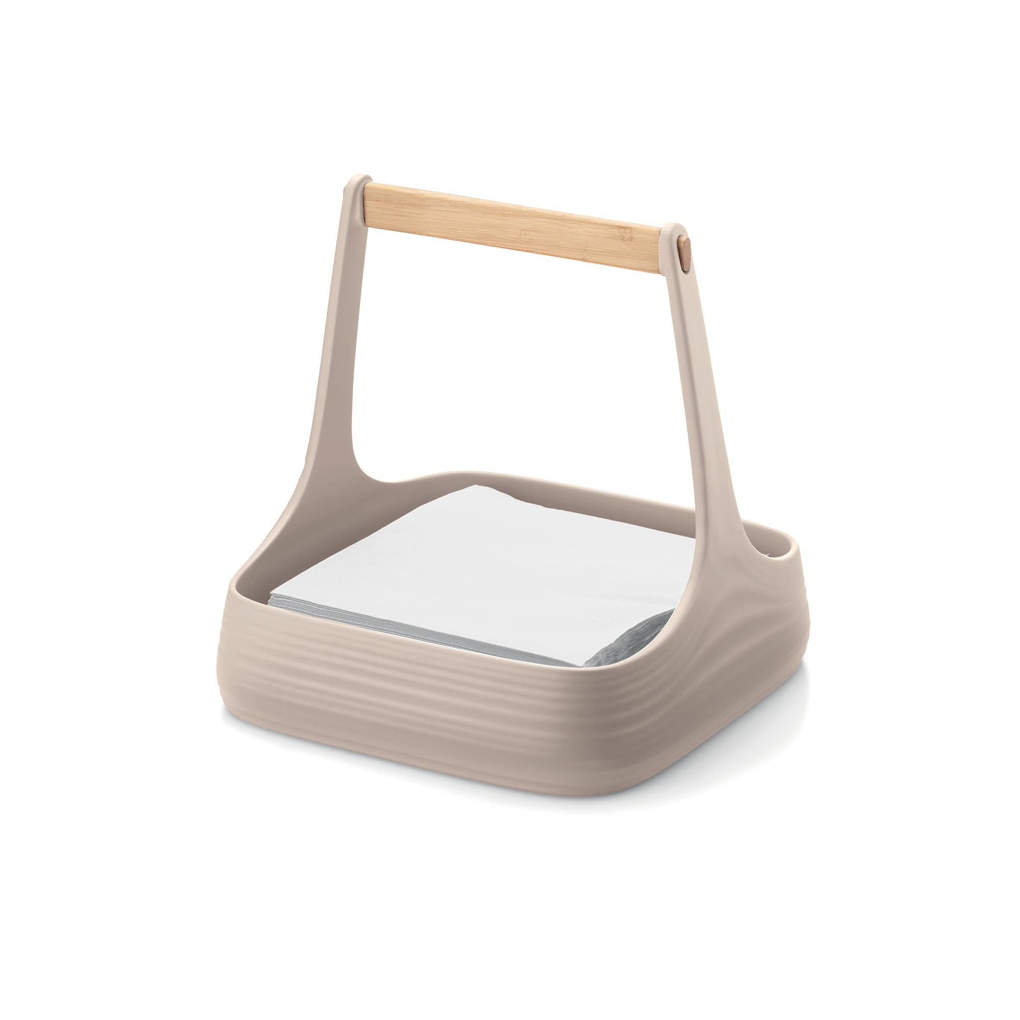 Guzzini - Tierra, ALL TOGETHER, Organizzatore da Tavola in Plastica Riciclata e Legno - Bianco Latte, 22x22xh22,5 cm - 179300156