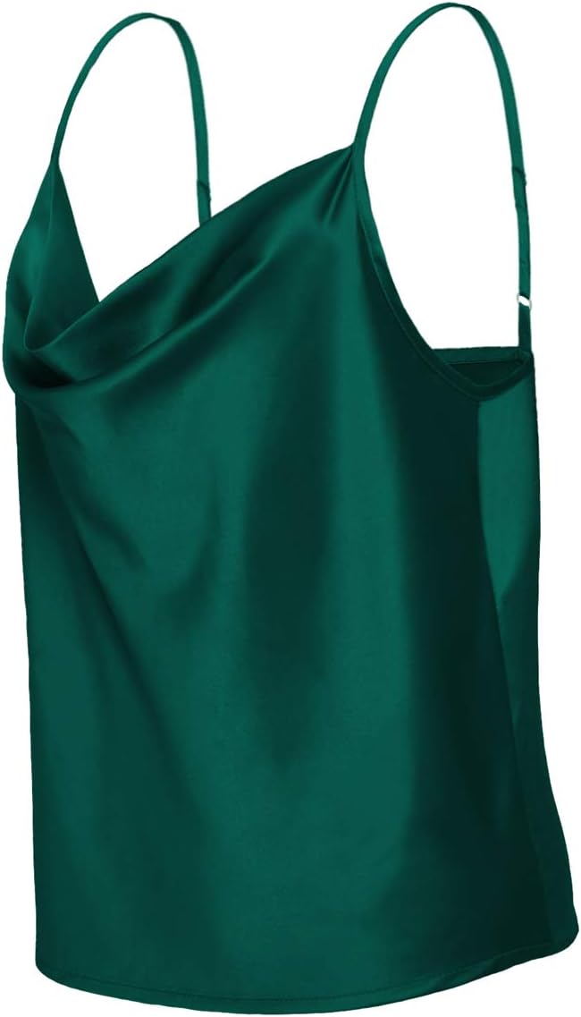 Women's Silk Satin Camisole Cowl Neck Tank Top Cami Silky Basic Tank Shirt Blouses - Image 3