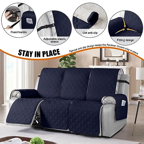 Image of VANSOFY Waterproof Recliner Couch Covers Washable, Dark Blue,3 Seater | 1-Piece, Non-Slip with Elastic Straps, Sofa Cover with Pocket for Dogs, Pets