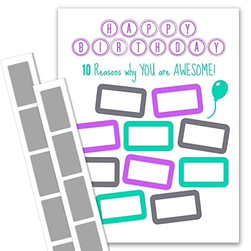 Carte d'anniversaire personnalisée grand format violet avec dix zones mystères à gratter