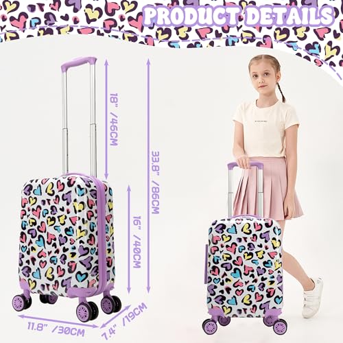 Image of Kid's Luggage Set 2 Piece Suitcase Set Hardside Luggage with Spinner Wheels Girls Carry on Toddler Travel Rolling Suitcase with Neck Pillow Airline Approved