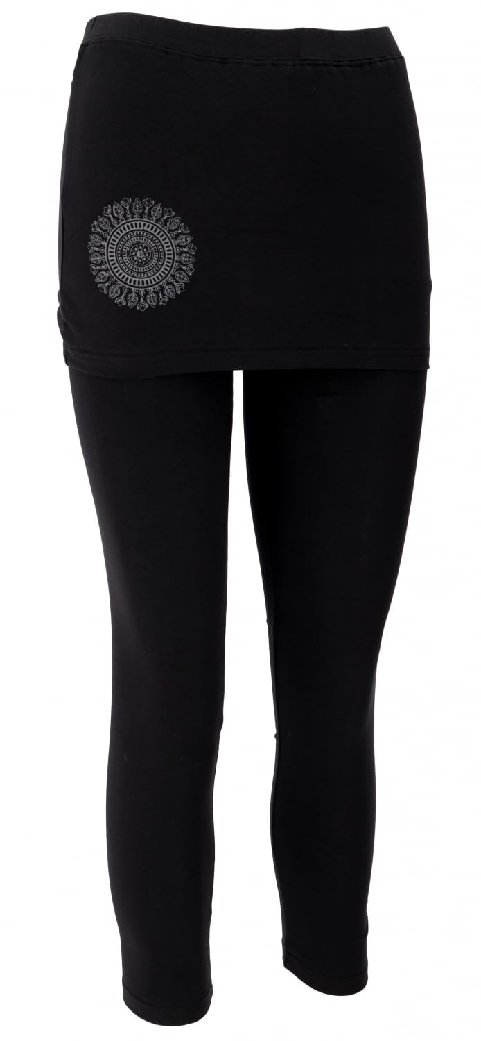GURU-SHOP, Pantalón de Yoga, Polainas con Minifalda Bio BW Yogi, Algodón, Pantalones Cortos y 3/4 Pantalones, Calcetas