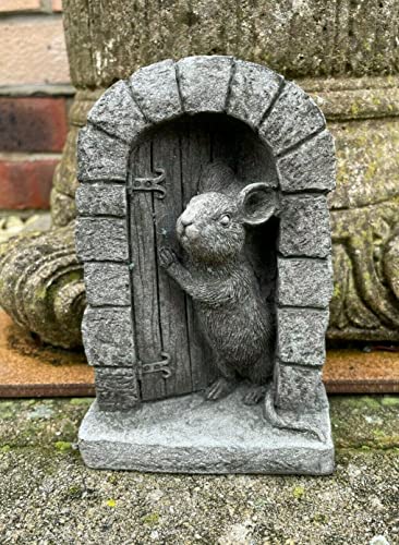 Discount Garden Statues Mouse Door Stone Statue | Garden Outdoor Home Tree Animal Decoration Ornament Mice, Grey