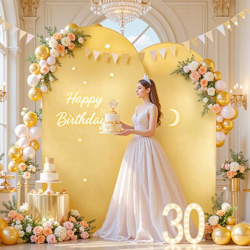 Image of 7.2FT 6FT Arch Backdrop Cover for Party, Set of 2 Stretchy Spandex Fitted Arch Stand Cover for Baby Shower, Birthday Wedding Decor, Chiara Backdrop Cover with Double-Sided Design(Gold, Yellow)