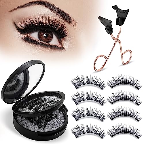 Magnetic Eyelashes, Natural Look Eyelashes with Applicator, Reusable & Waterproof Magnetic Lashes Kit without Eyeliner, Glue-free & All-Day Comfort, Black
