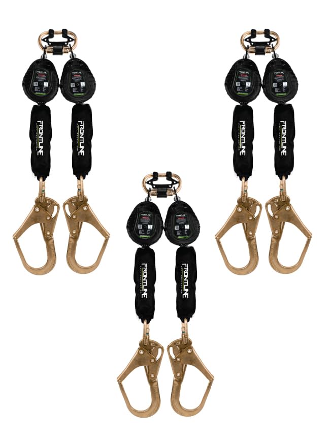 Frontline RPW062R 6' Web Twin Leg SRL with Steel Rebar Hooks | Lightweight &amp; Compact | Durable Housing | Quick-Action Braking | 310 lbs Capacity | Meets ANSI &amp; OSHA Standards | (3 Pack)