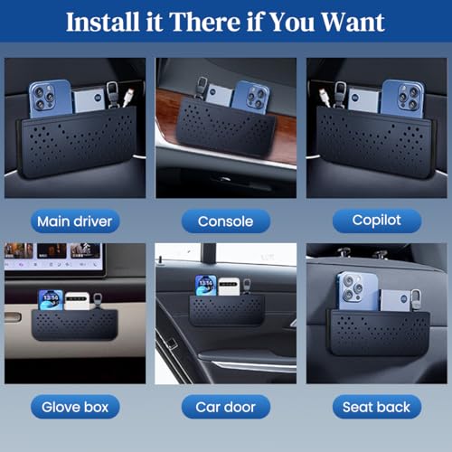 Image of STHIRA Car Storage Pouch for Dashboard PU Breathable Utility Pouch Peel-and-Stick Storage Car Accessories Bag for Phone,Keys,Cards Sunglasses 24x10cm
