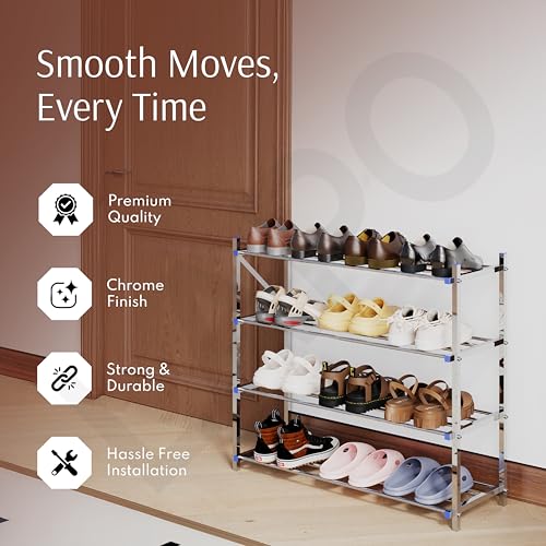 Image of LAPO Exclusive Stainless Steel Multipurpose Shoe Rack | 4 Step Foldable Storage Stand for Footwear, Clothes & Home Essentials | Durable Rust-Proof Organizer | Z125