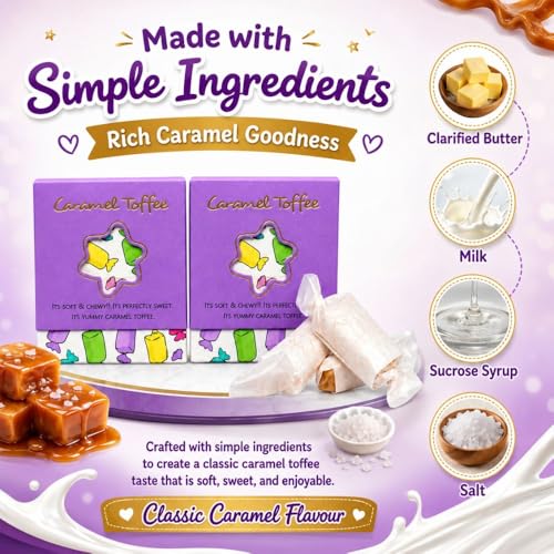Image of Chocovic Caramel Toffee - Pack of 2 (12 Pcs Each), Soft & Chewy Caramel Candy, Rich Buttery Flavor, Vegetarian Sweet Treat, No Artificial Flavours