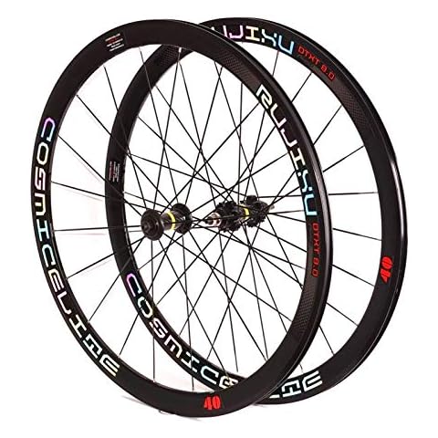 MZPWJD Cycling Wheels 700C Road Bike Wheelset Double Wall Rim 40mm Fixed Gear Bike Wheel 1.37 × 24 TPI Single Speed Carbon Fiber Hub Sealed Bearing Bicycle Wheel (Color : A) Cover