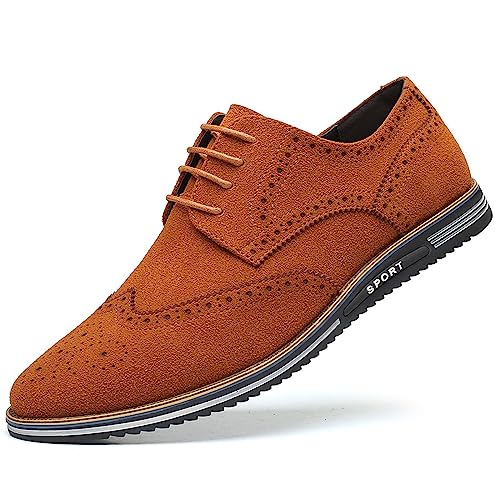 Image of Men's Suede Lace Up Brogue Oxford Shoes,Flats Wing Tips Business Dress Shoe Classic Retro Comfortable Casual Shoe