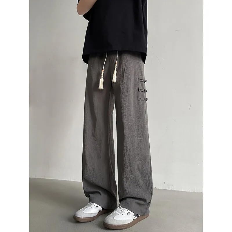 Men's Wide Leg Pants Lightweight Summer Elastic Waist Casual Trousers2