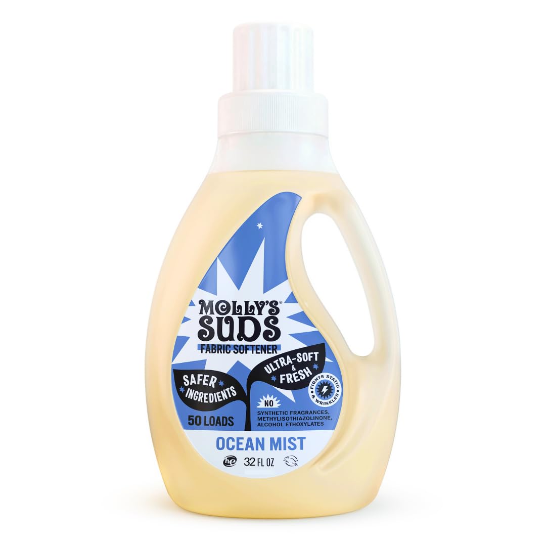 - Molly’s Suds Fabric Softener Liquid for Sensitive Skin | Vinegar-Powered, Infused with Essential Oils | Fights Static, Reduces Wrinkles, Deodorizes | Ocean Mist, 50 Loads