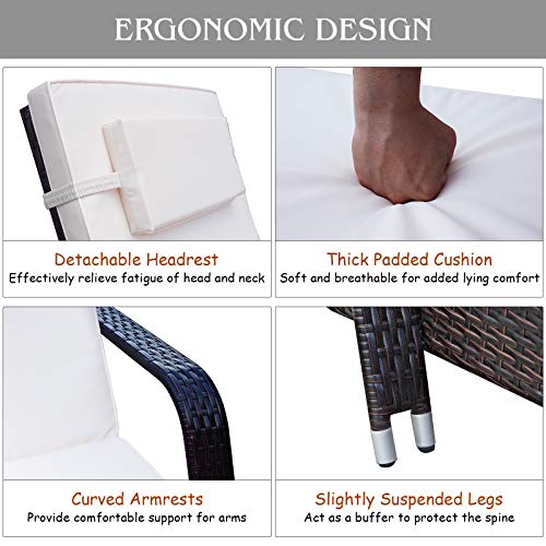 Tangkula Patio Chaise With Wheels, 6 Positions Adjustable Outdoor Lounger Chair With Steel Frame, Mix Brown Weaving Rattan, Cushion And Head Pillow, Suitable For Poolside, Balcony And Garden #TOP6