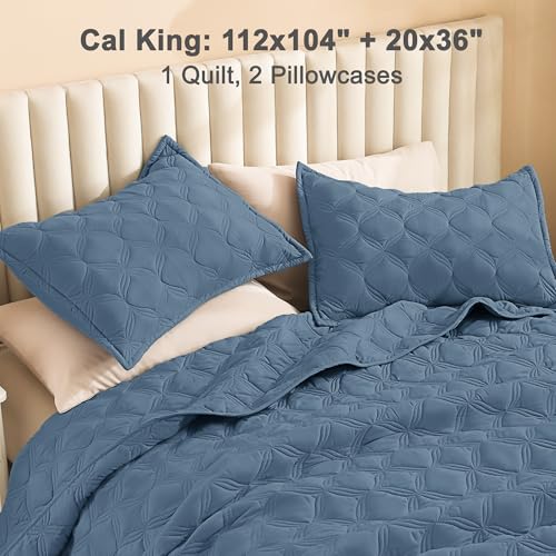 Image of Litanika California King Quilt Bedding Set, 3 Pcs Haze Blue Bedspreads Set