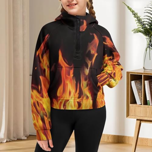 WELLFLYHOM Girls Crop Tops Raglan Sleeve Kids Hoodies Graphic Half Zip Sweatshirt Sweater Top Fall Spring Clothes4
