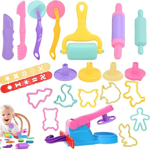 28 Pezzi Plastilina per Bambini, Formine Modellabili, Pasta da Modello Bambini, Gioca con gli Attrezzi Intelligenti