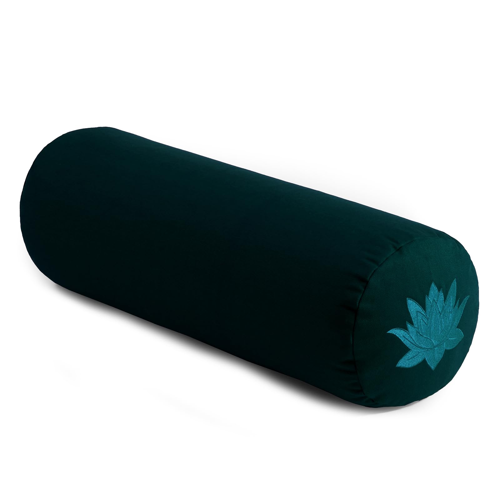 Yoga Studio Lotus Yoga Bolster Cushion | Organic Buckwheat Hulls Filling | (GOTS Certified) | Removable Washable Organic Cotton Outer Cover | Great for Yoga, Meditation - (Teal)