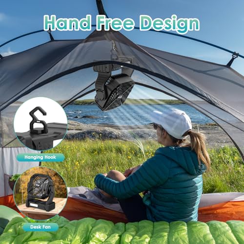 Qoosea Camping Ventilateur lumière LED portable Camping Fan USB 8000mAh Tonnelle rechargeable Ventilateur de table Ventilateurs de plafond avec crochet lumière de classe 3 à 4 vitesses en plein air – Image 5